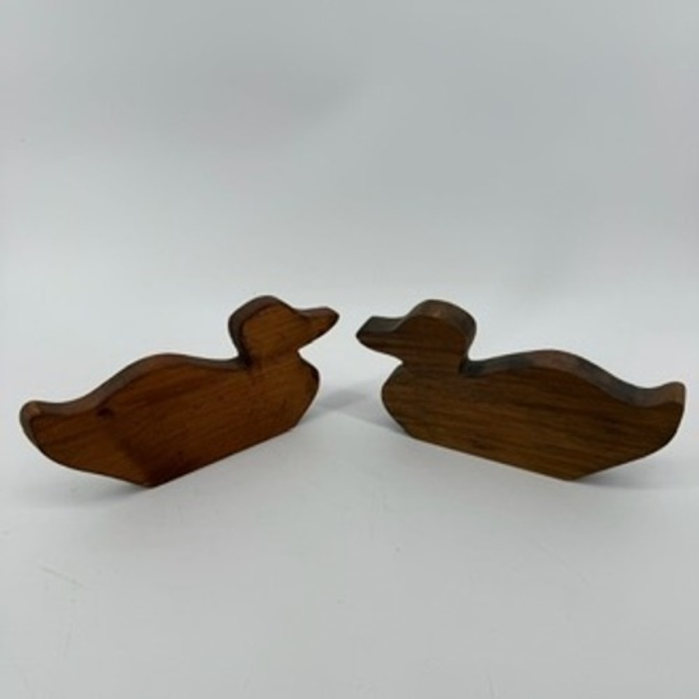 Vintage Handcrafted Solid Wood Duck Figurines Set of 2 Rustic Minimalist Decor